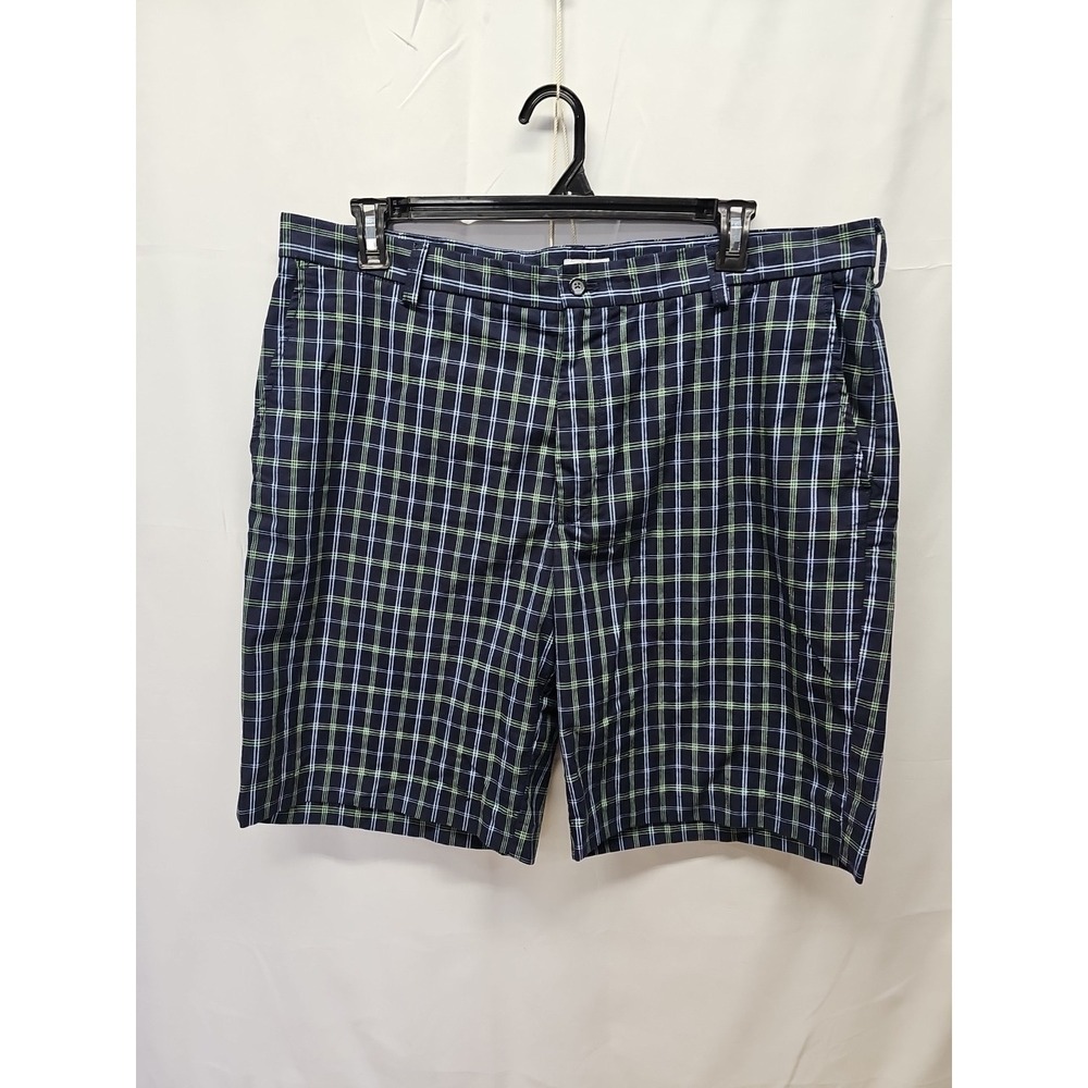 Izod Men's Blue Casual Golf Flat Front Xfg‎ Shorts Plaid Bermuda Size Reg 40